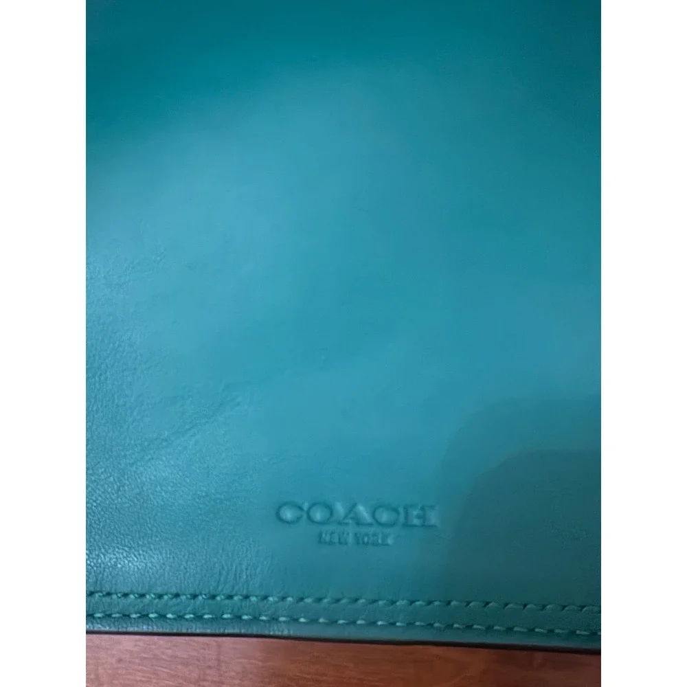 Coach Clutch Bag Womens Large Teal Green Leather Turnlock Envelope Chic Designer